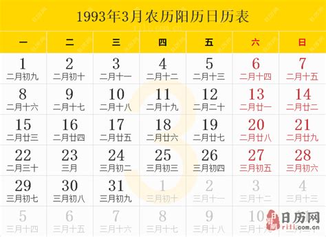 93年农历|【1993年日历带农历】1993阳历阴历对照表